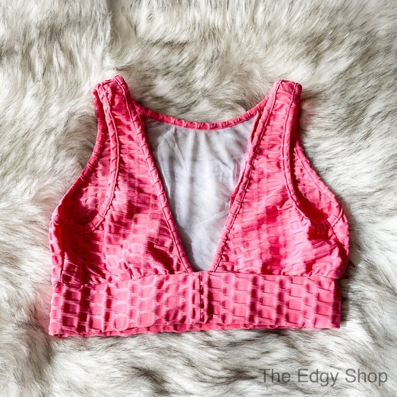 Honeycomb Textured Mesh Panel Sports Bra - Picture 2 of 5